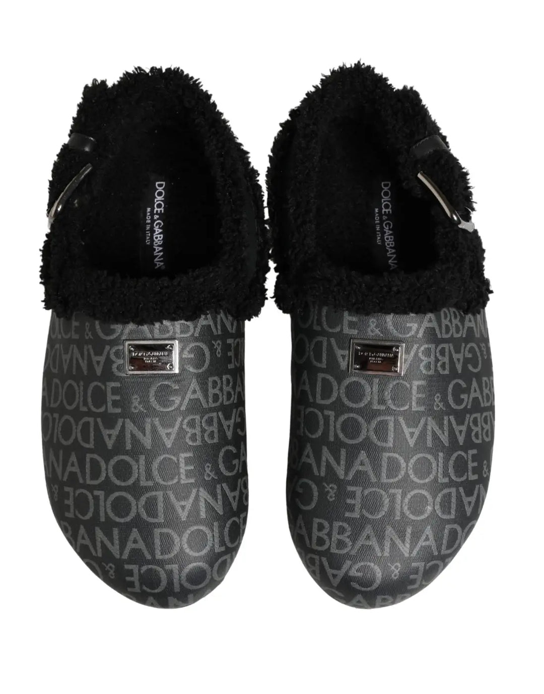 Dolce &amp; Gabbana Gray Faux Fur Jacquard Mules Sandals Shoes