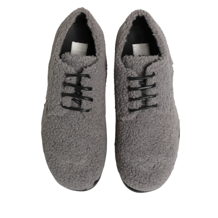 Dolce &amp; Gabbana Gray Fleece Lace Up Men Derby Dress Shoes