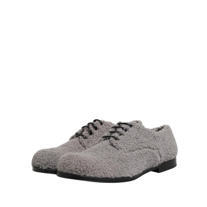 Dolce &amp; Gabbana Gray Fleece Lace Up Men Derby Dress Shoes