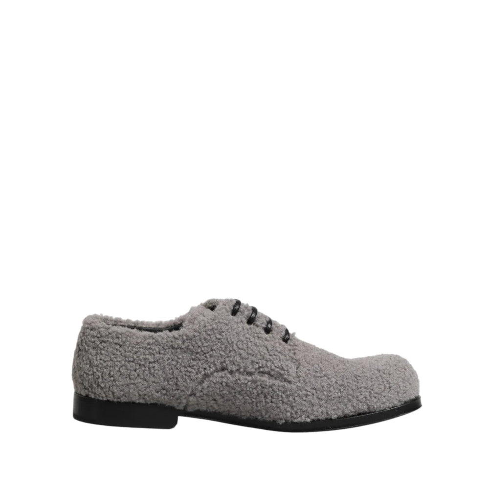 Dolce & Gabbana Gray Fleece Lace Up Men Derby Dress Shoes