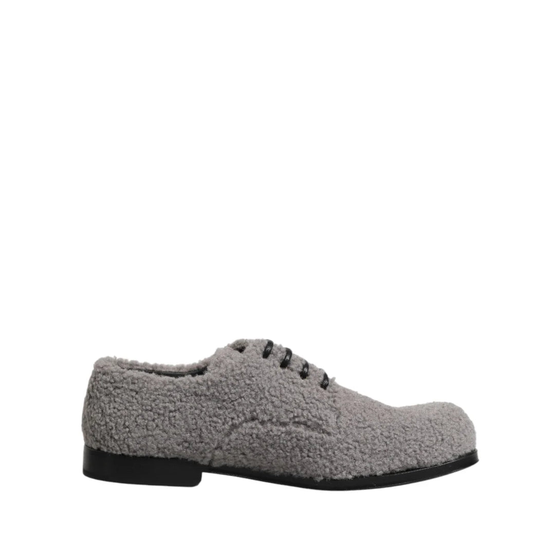 Dolce &amp; Gabbana Gray Fleece Lace Up Men Derby Dress Shoes