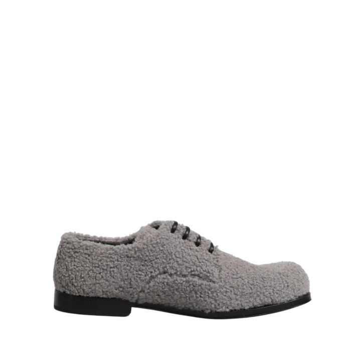 Dolce &amp; Gabbana Gray Fleece Lace Up Men Derby Dress Shoes