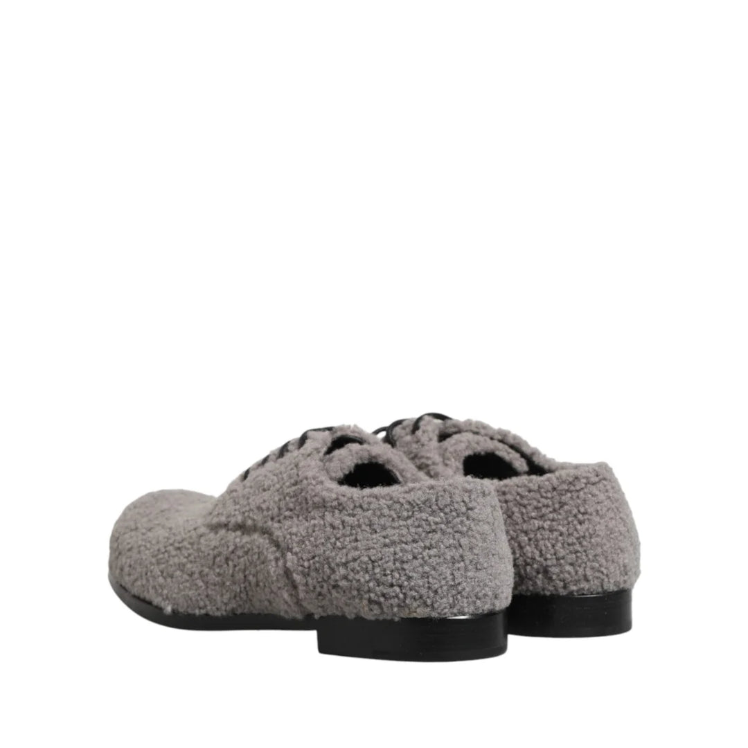 Dolce &amp; Gabbana Gray Fleece Lace Up Men Derby Dress Shoes