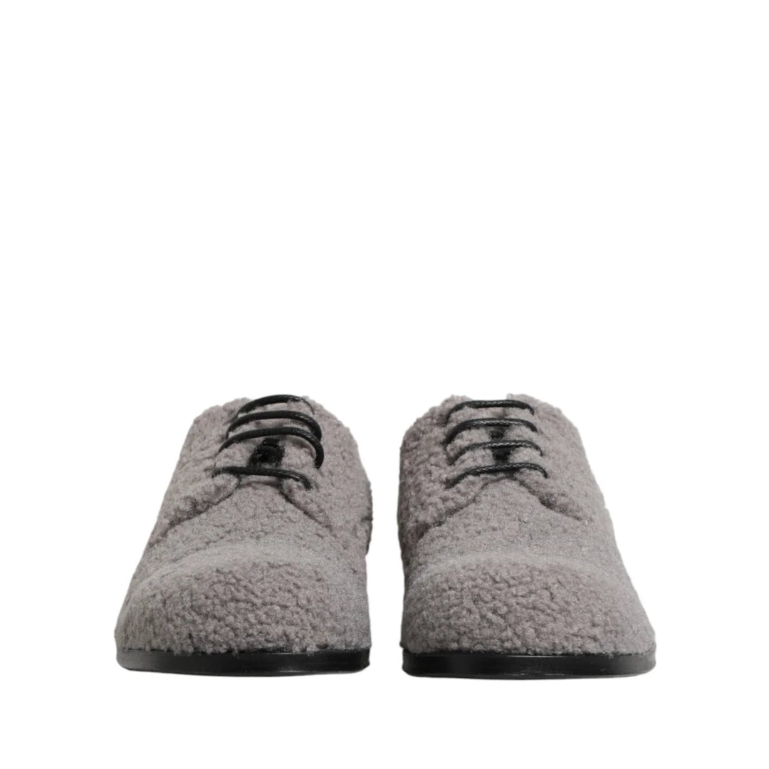 Dolce &amp; Gabbana Gray Fleece Lace Up Men Derby Dress Shoes