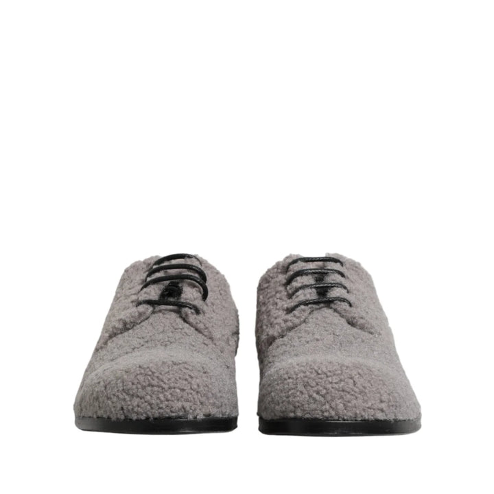 Dolce &amp; Gabbana Gray Fleece Lace Up Men Derby Dress Shoes