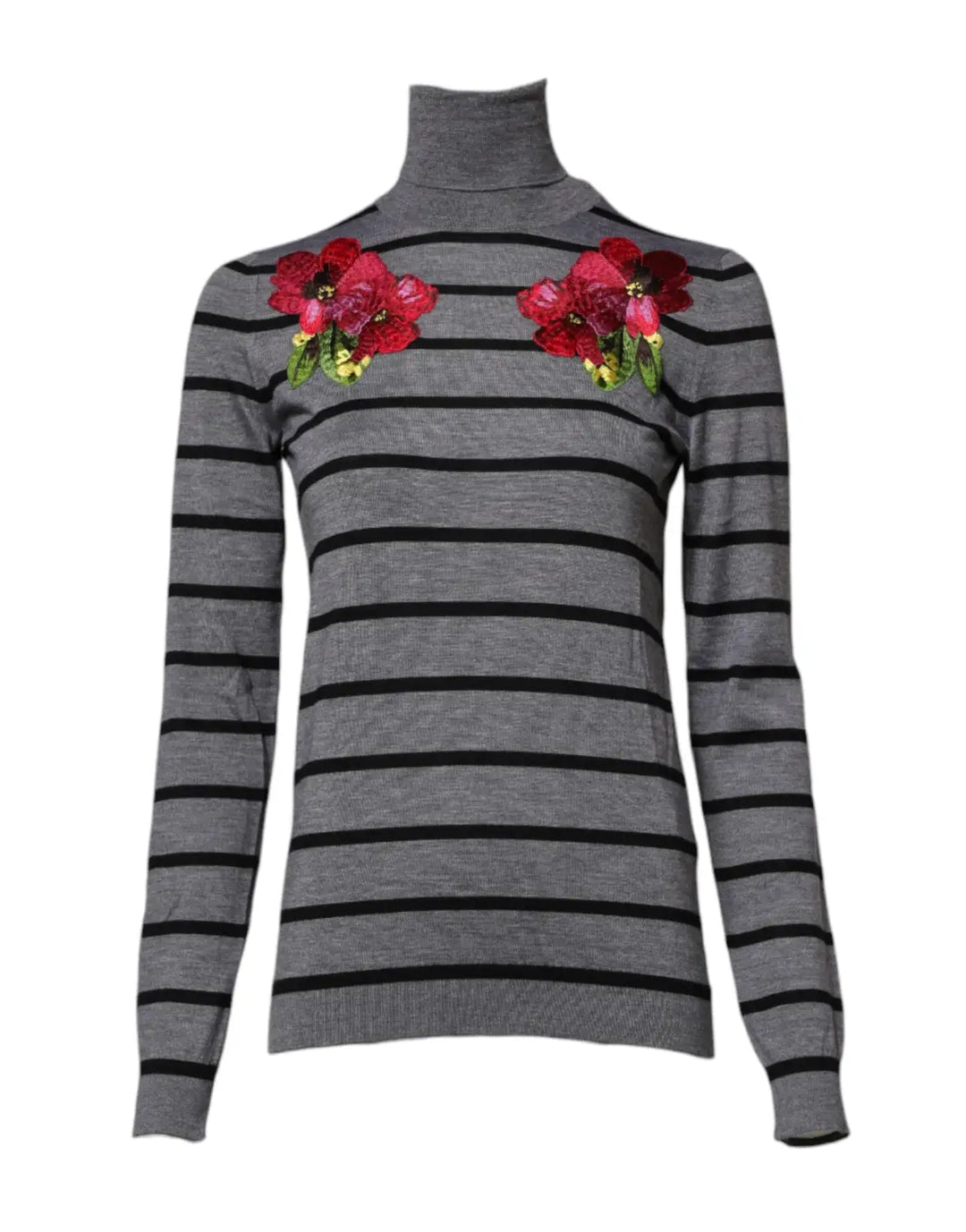 Dolce &amp; Gabbana Gray Floral Embroidery Pullover Sweater