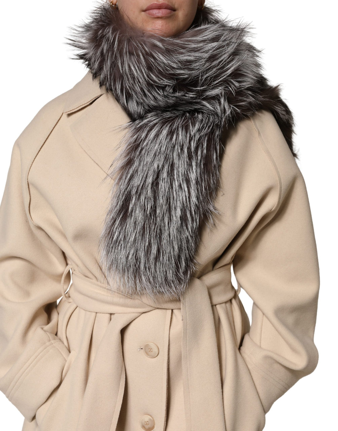 Dolce &amp; Gabbana Gray Fox Fur Neck Wrap Warmer Winter Scarf