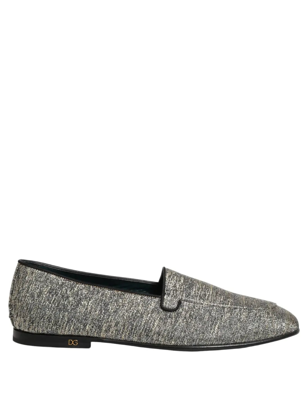 Dolce &amp; Gabbana Gray Glitter Lurex DG Logo Dress Loafers Shoes