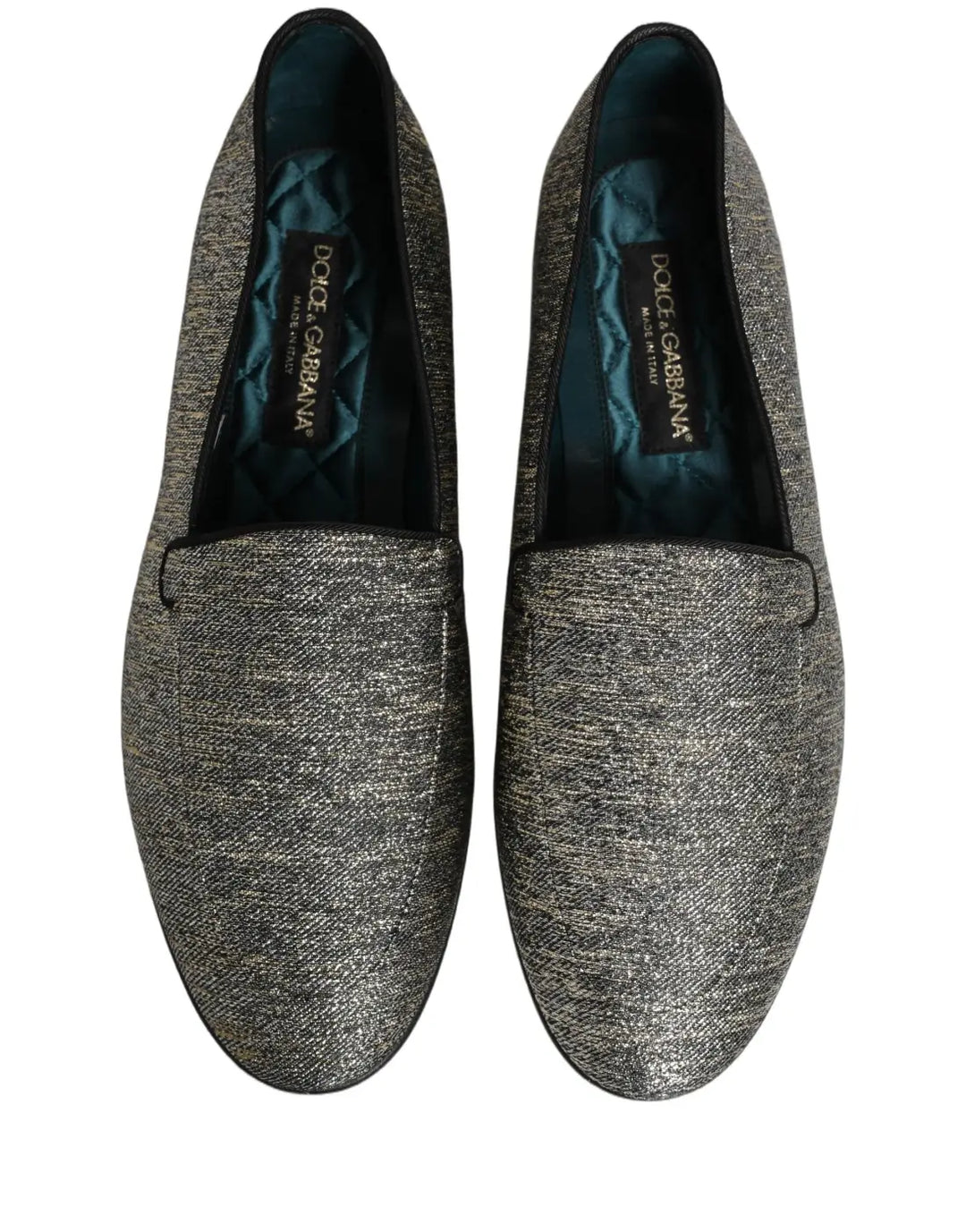 Dolce &amp; Gabbana Gray Glitter Lurex DG Logo Dress Loafers Shoes