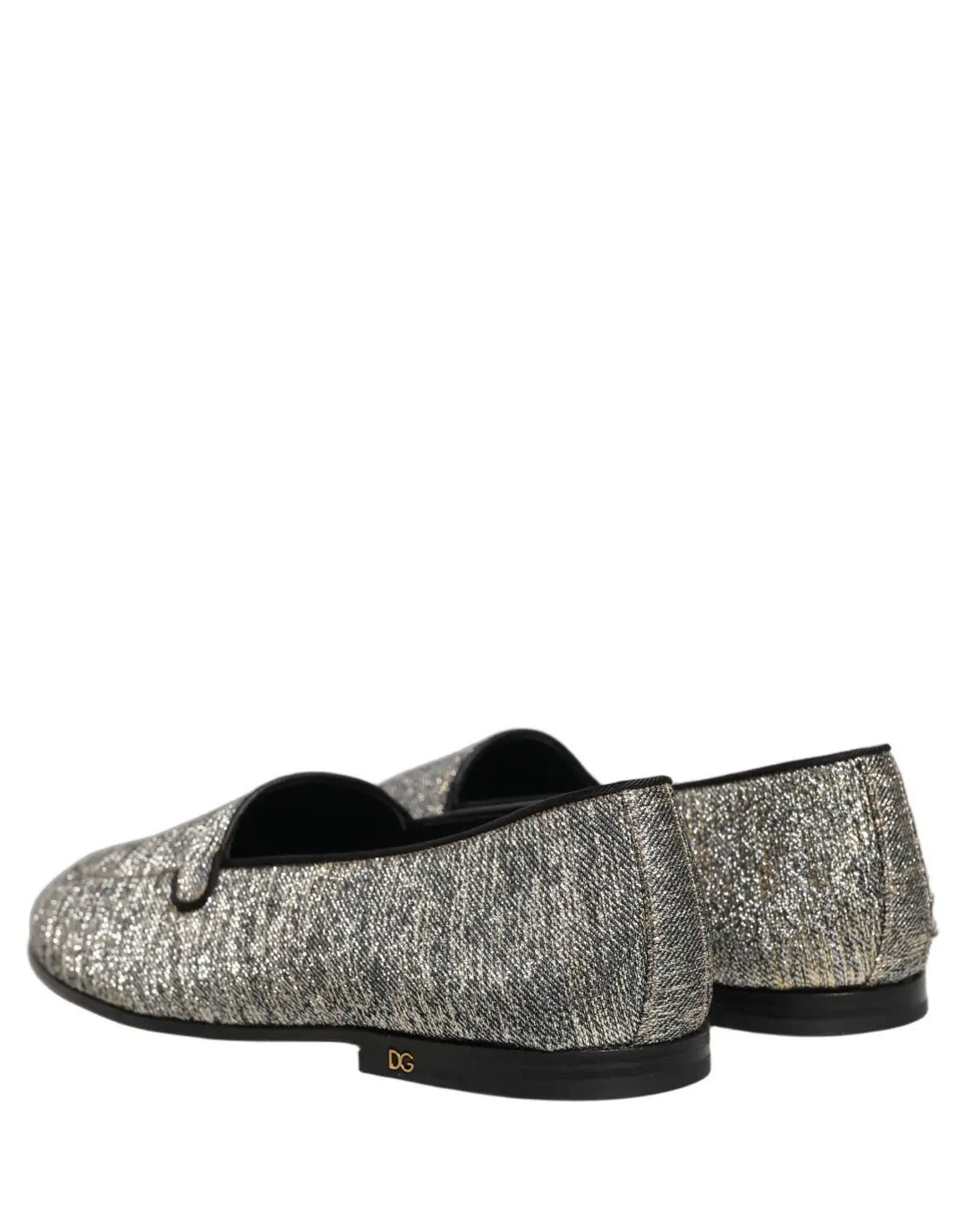 Dolce &amp; Gabbana Gray Glitter Lurex DG Logo Dress Loafers Shoes