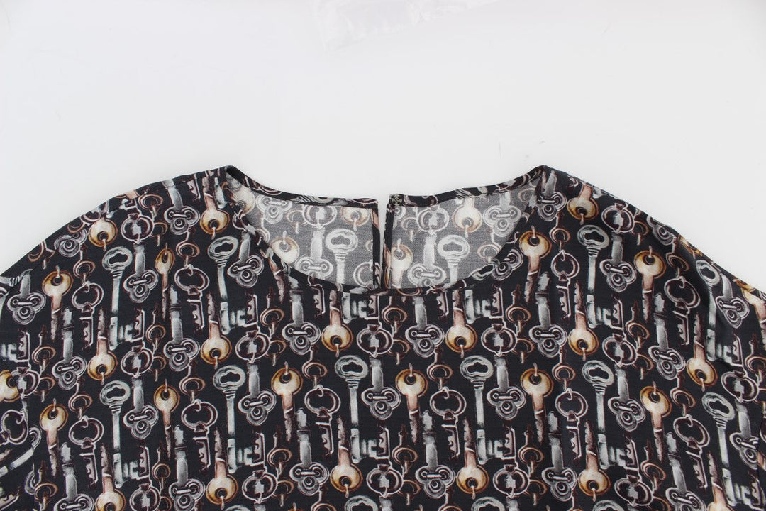Dolce &amp; Gabbana - Gray Gold Key Print Silk Blouse T-shirt