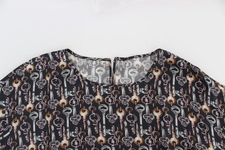Dolce &amp; Gabbana - Gray Gold Key Print Silk Blouse T-shirt
