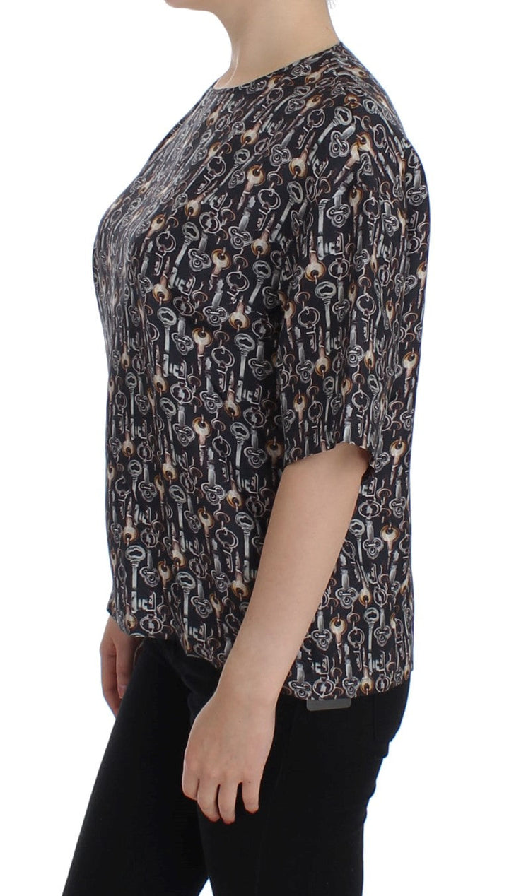 Dolce &amp; Gabbana - Gray Gold Key Print Silk Blouse T-shirt