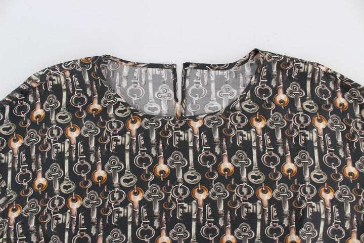 Dolce &amp; Gabbana - Gray Gold Key Print Silk Blouse T-shirt