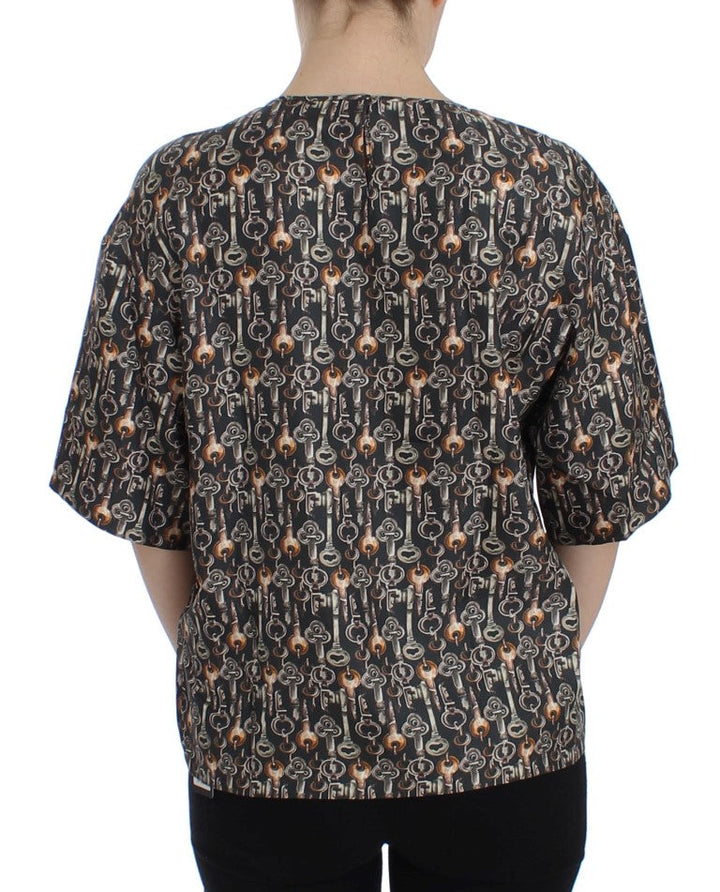 Dolce &amp; Gabbana - Gray Gold Key Print Silk Blouse T-shirt