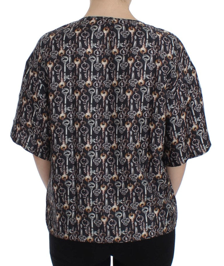 Dolce &amp; Gabbana - Gray Gold Key Print Silk Blouse T-shirt