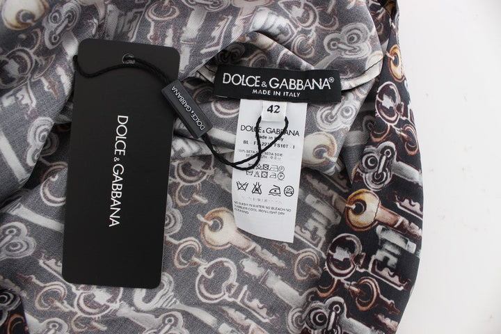 Dolce &amp; Gabbana - Gray Gold Key Print Silk Blouse T-shirt