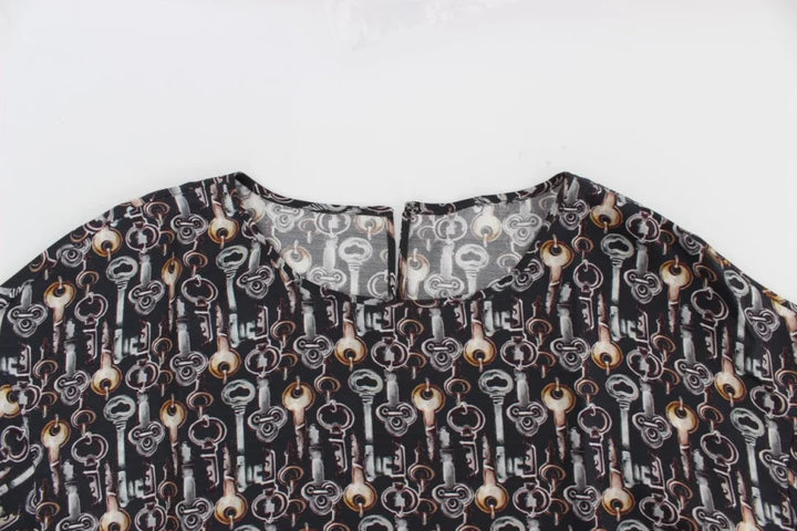Dolce &amp; Gabbana Gray Gold Key Print Silk Blouse T-shirt
