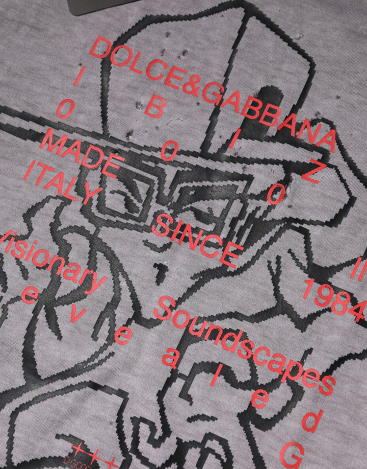 Dolce &amp; Gabbana Gray Graphic Print Cotton Crew Neck T-shirt