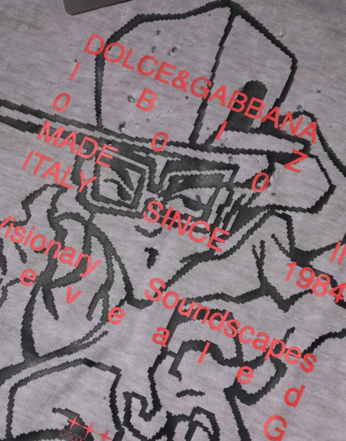Dolce &amp; Gabbana Gray Graphic Print Cotton Crew Neck T-shirt