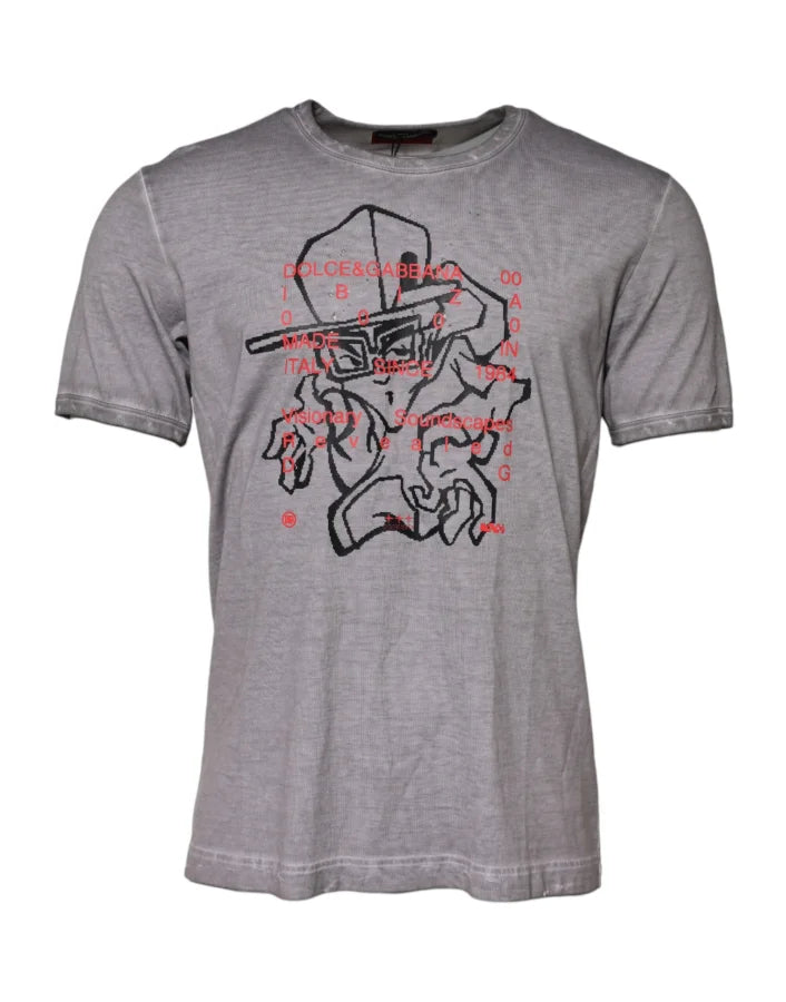 Dolce &amp; Gabbana Gray Graphic Print Cotton Crew Neck T-shirt