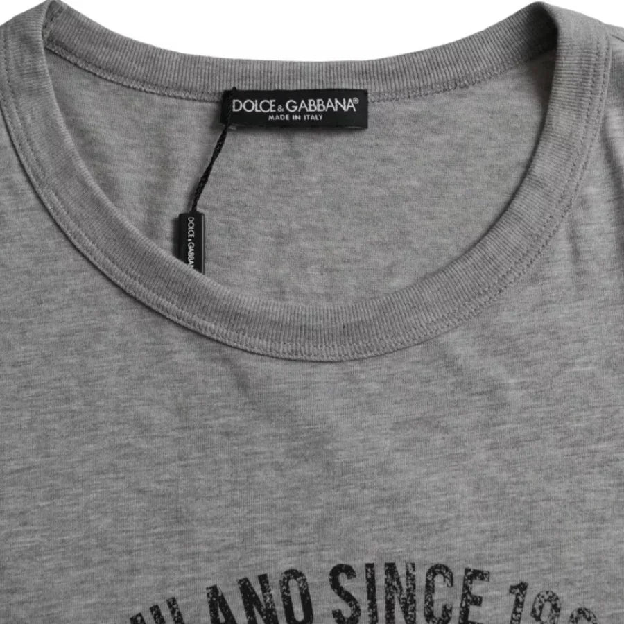 Dolce &amp; Gabbana Gray Graphic Print Cotton Round Neck T-shirt