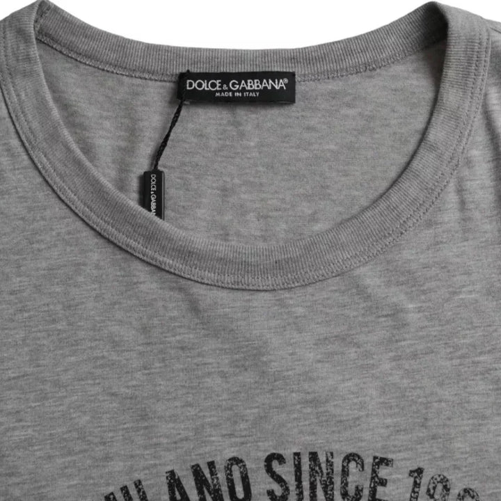 Dolce &amp; Gabbana Gray Graphic Print Cotton Round Neck T-shirt