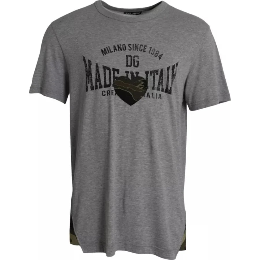 Dolce &amp; Gabbana Gray Graphic Print Cotton Round Neck T-shirt
