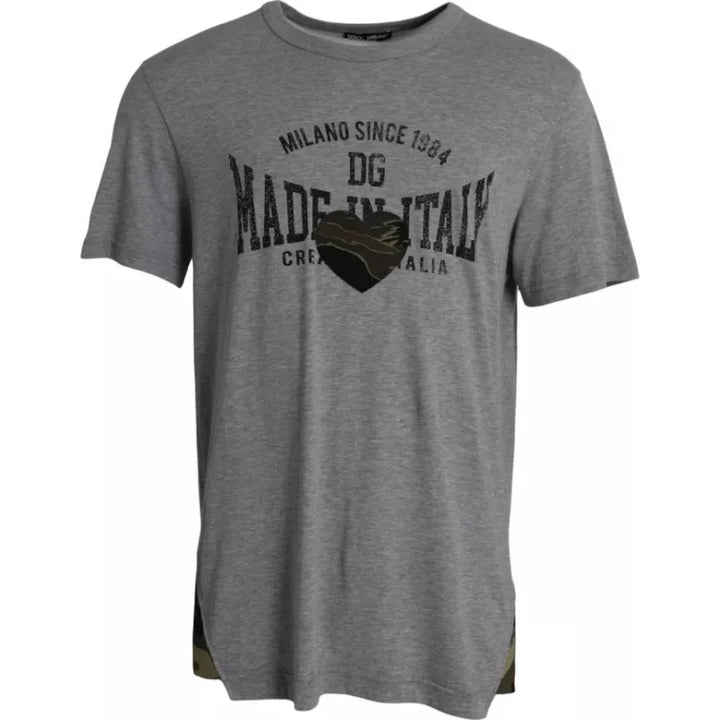 Dolce &amp; Gabbana Gray Graphic Print Cotton Round Neck T-shirt