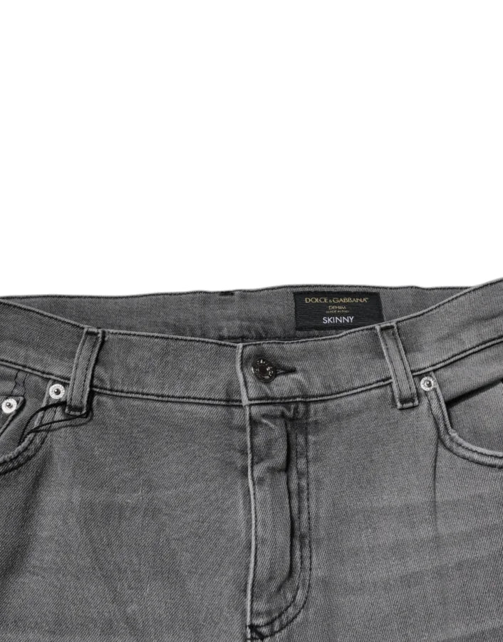 Dolce &amp; Gabbana Gray Graphic Print Cotton Skinny Denim Jeans