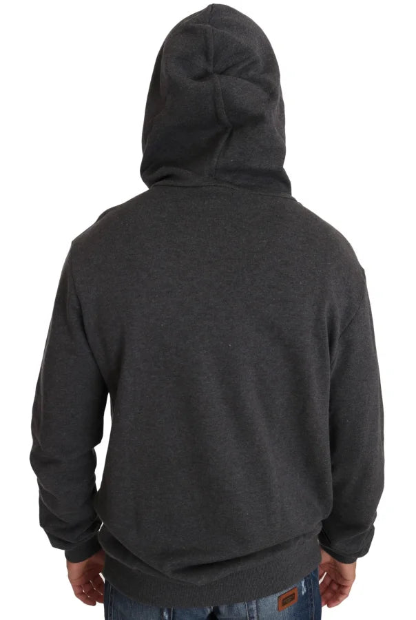 Dolce &amp; Gabbana Gray Hooded Red Crystal Heart Gun Sweater