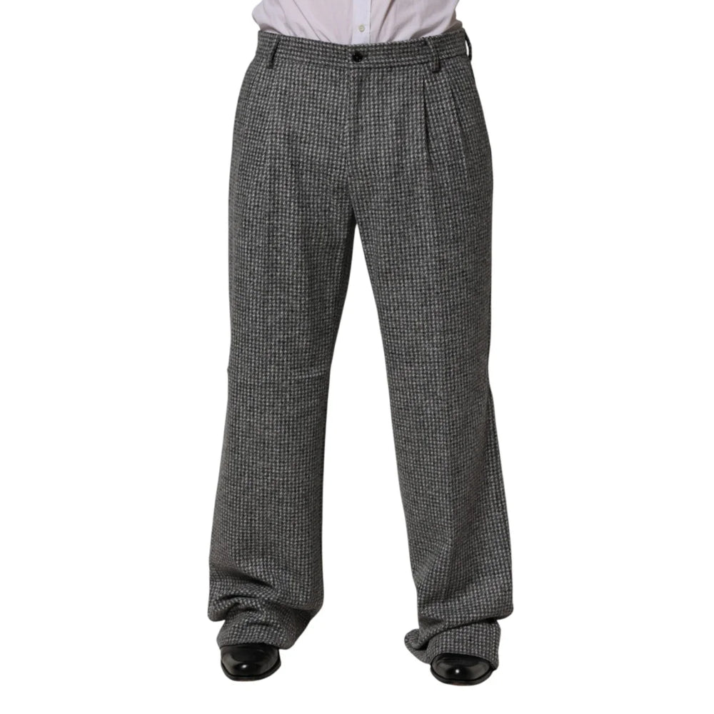 Dolce & Gabbana Gray Houndstooth Straight Dress Trouser Pants
