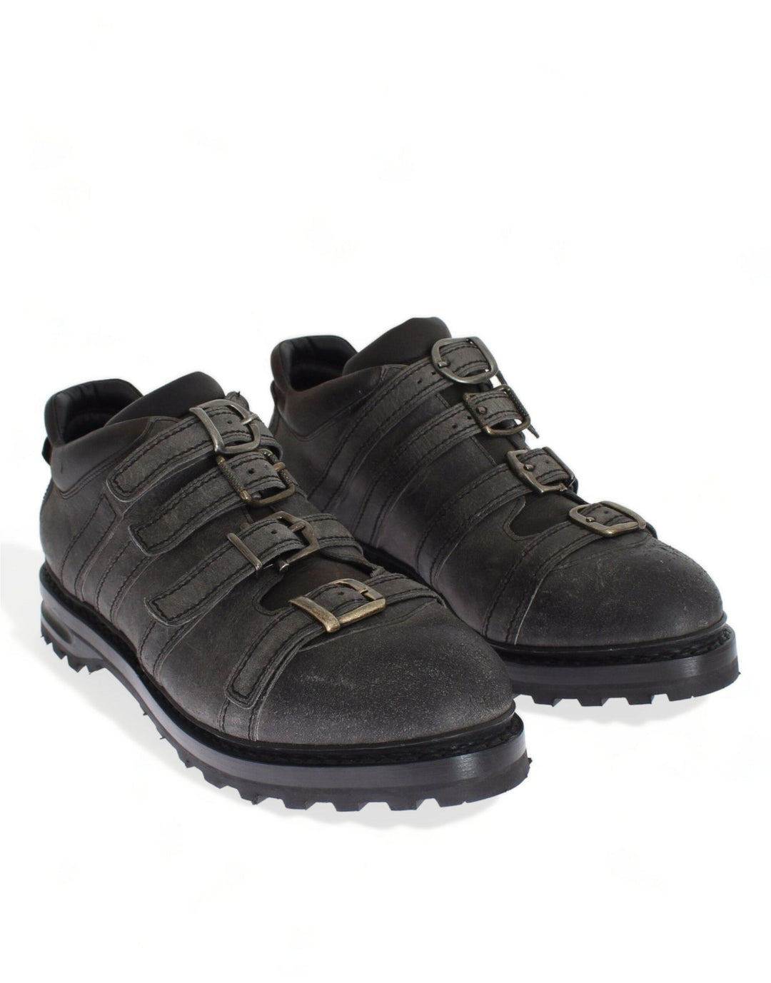 Dolce &amp; Gabbana Gray Leather Ankle Strap Shoes Boots