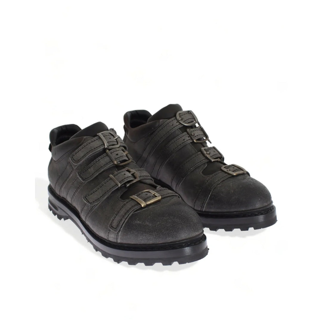 Dolce & Gabbana Gray Leather Ankle Strap Shoes Boots