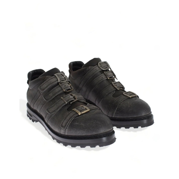 Dolce & Gabbana Gray Leather Ankle Strap Shoes Boots