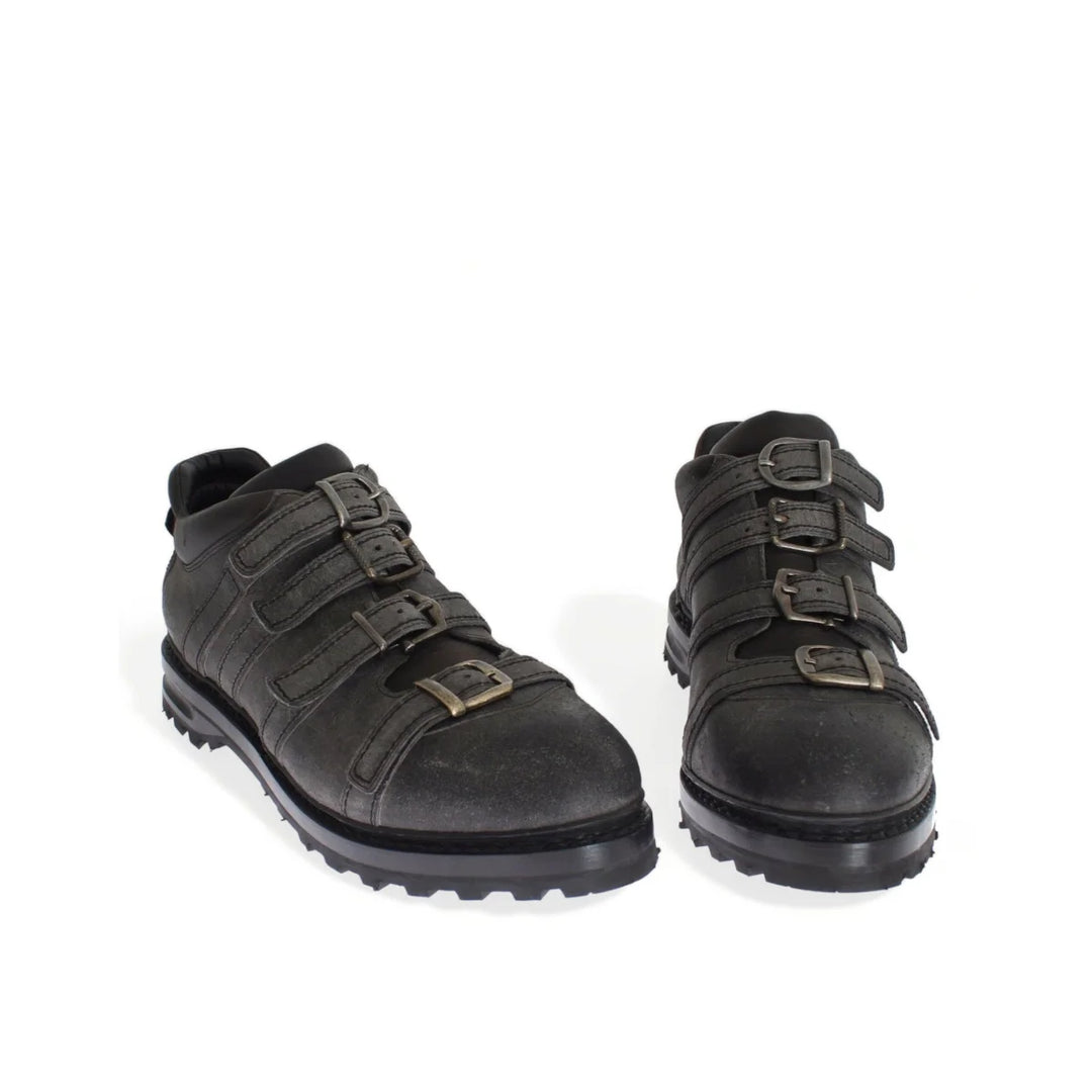 Dolce & Gabbana Gray Leather Ankle Strap Shoes Boots