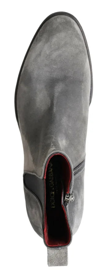 Dolce &amp; Gabbana Gray Leather Men Ankle Boots Shoes