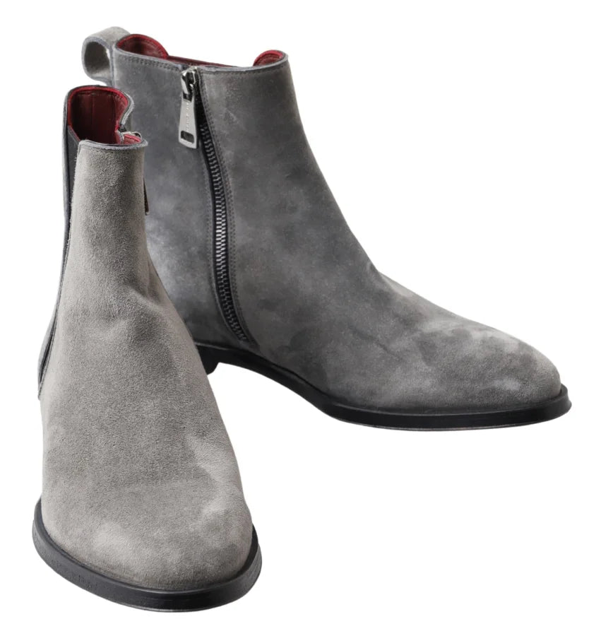 Dolce &amp; Gabbana Gray Leather Men Ankle Boots Shoes