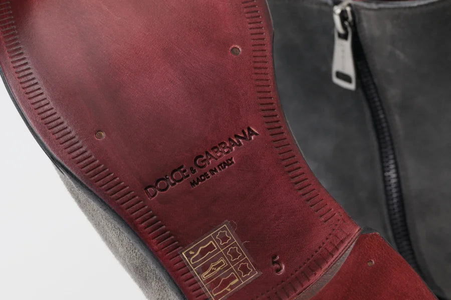 Dolce &amp; Gabbana Gray Leather Men Ankle Boots Shoes