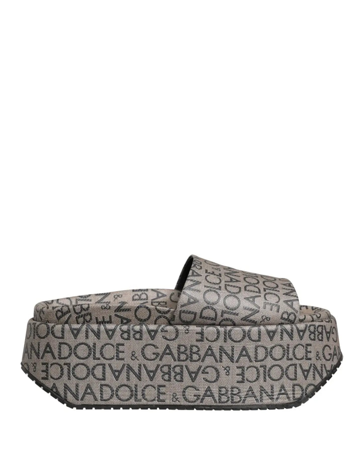 Dolce &amp; Gabbana Gray Leather Monogram Logo Sandals Shoes
