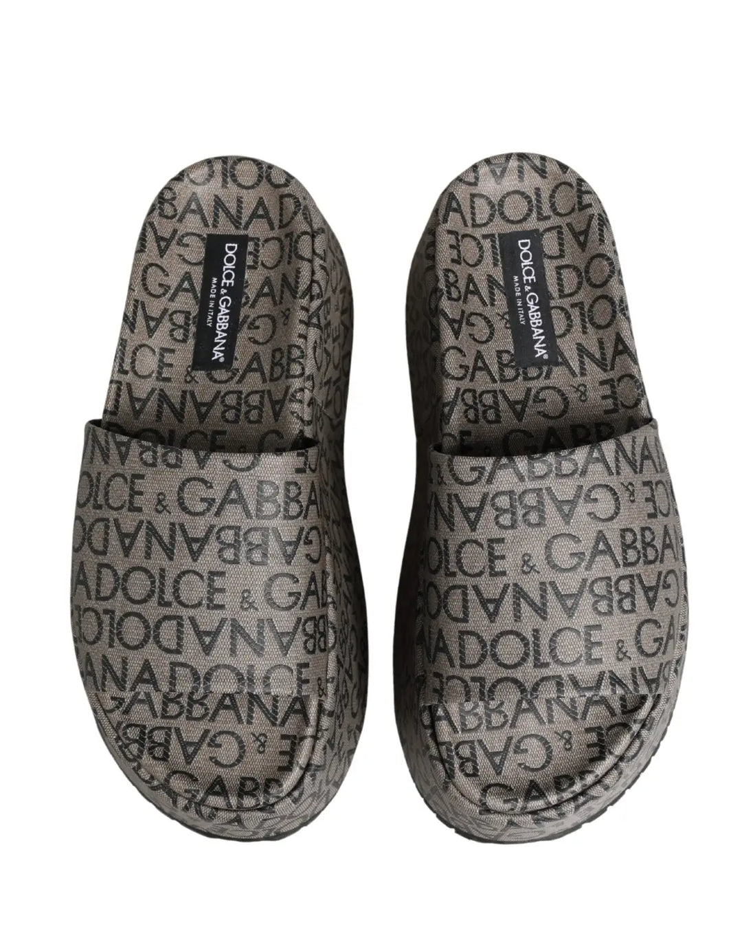 Dolce &amp; Gabbana Gray Leather Monogram Logo Sandals Shoes