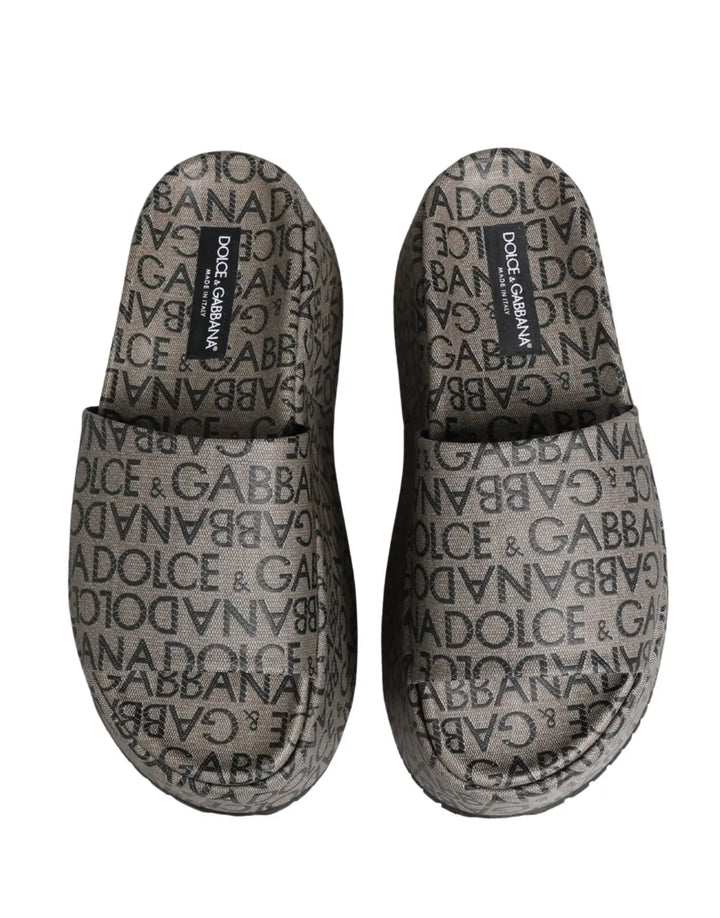 Dolce &amp; Gabbana Gray Leather Monogram Logo Sandals Shoes