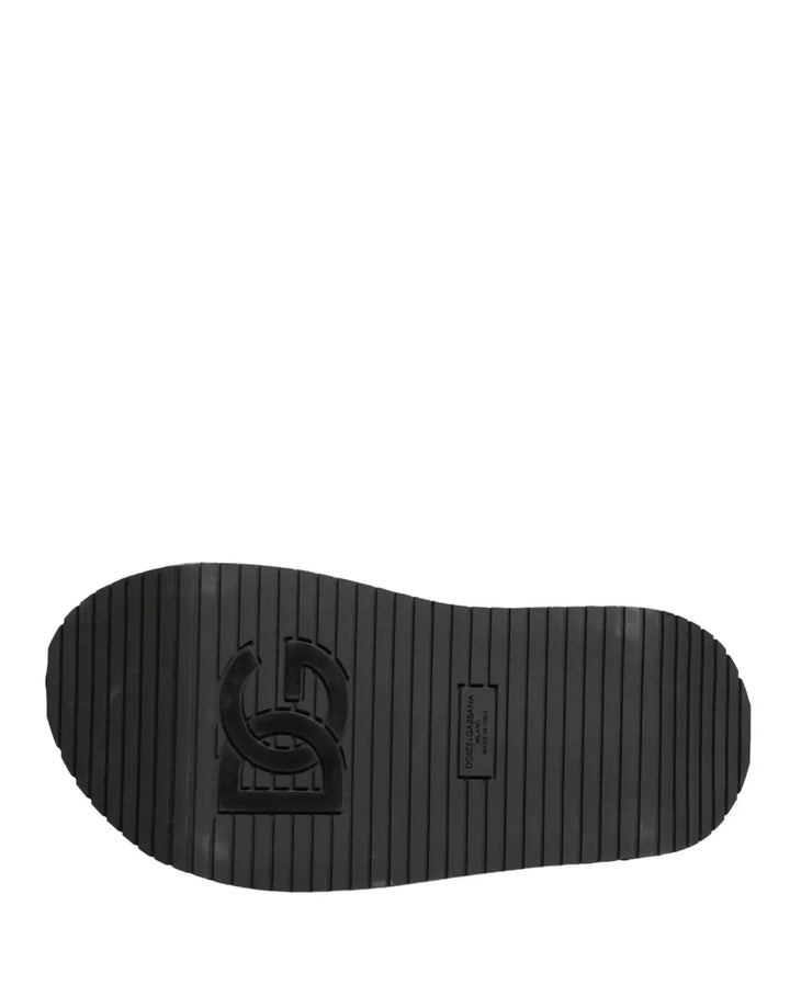 Dolce &amp; Gabbana Gray Leather Monogram Logo Sandals Shoes