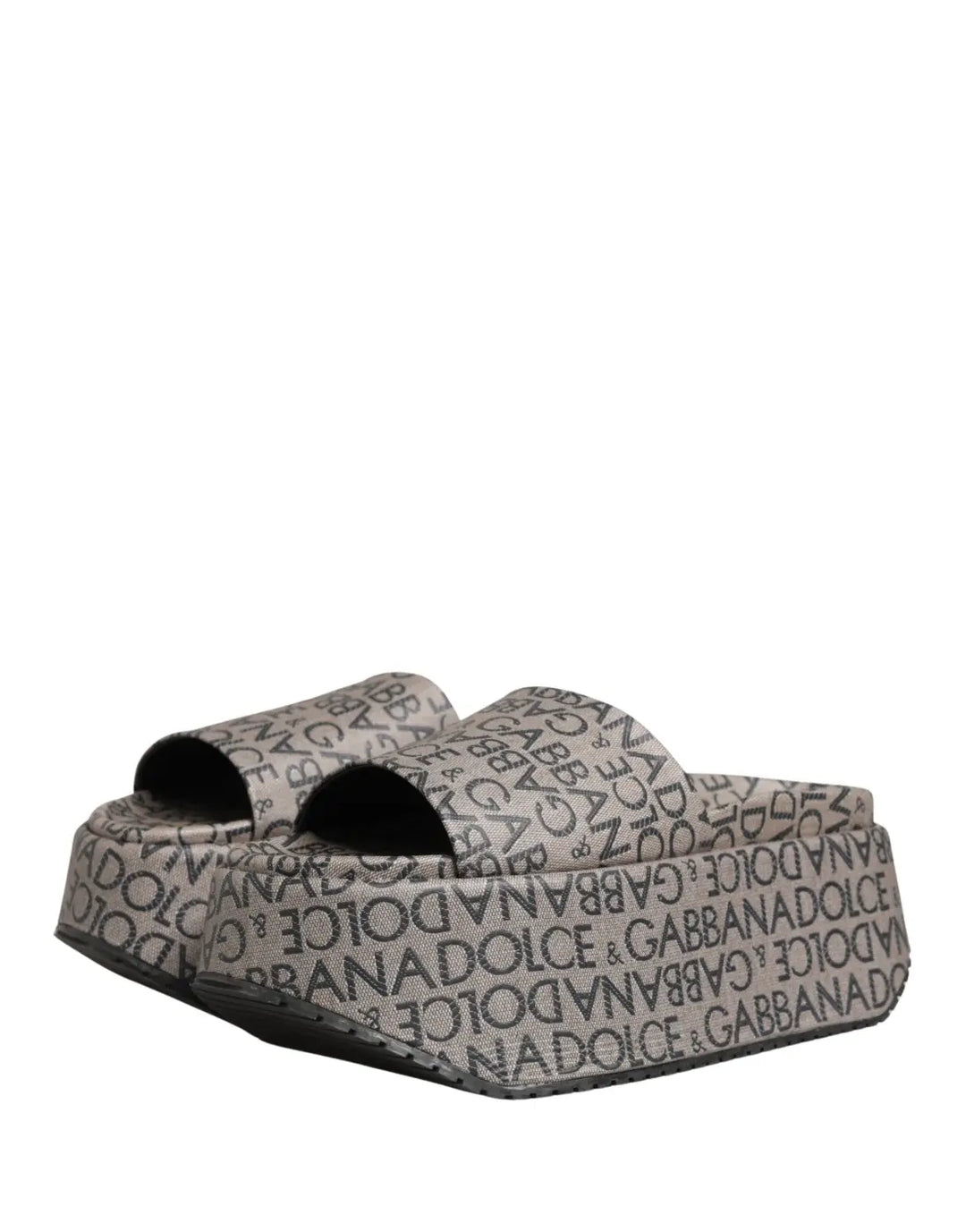 Dolce &amp; Gabbana Gray Leather Monogram Logo Sandals Shoes