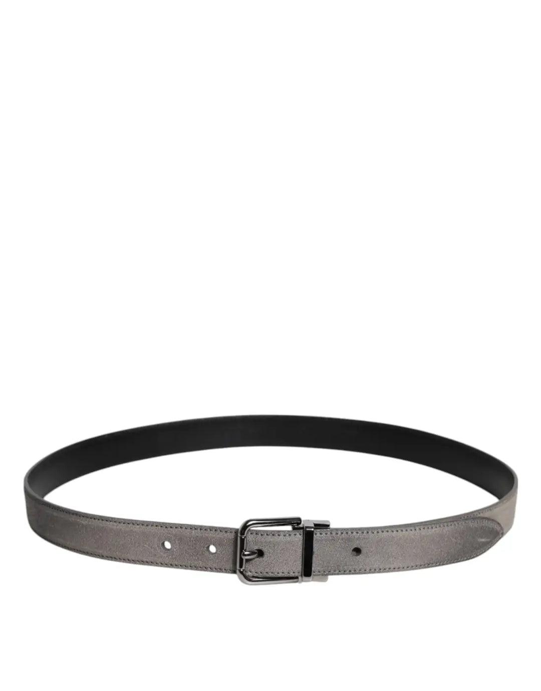 Dolce &amp; Gabbana Gray Leather Silver Tone Metal Buckle Belt