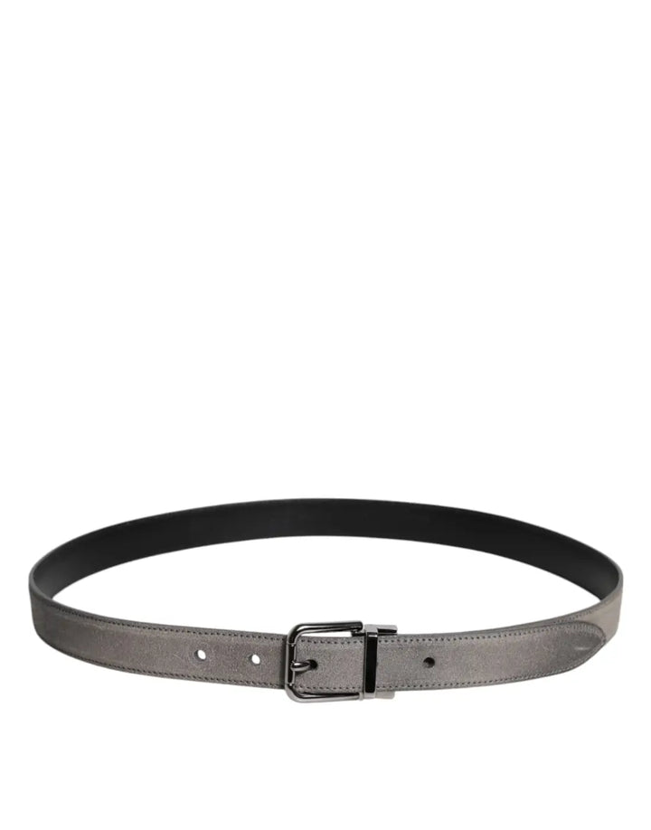 Dolce &amp; Gabbana Gray Leather Silver Tone Metal Buckle Belt
