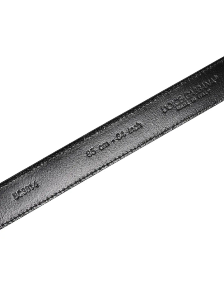 Dolce &amp; Gabbana Gray Leather Silver Tone Metal Buckle Belt