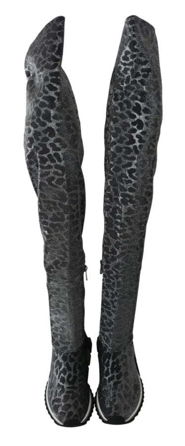 Dolce &amp; Gabbana Gray Leopard High Top Sneakers Booties Shoes
