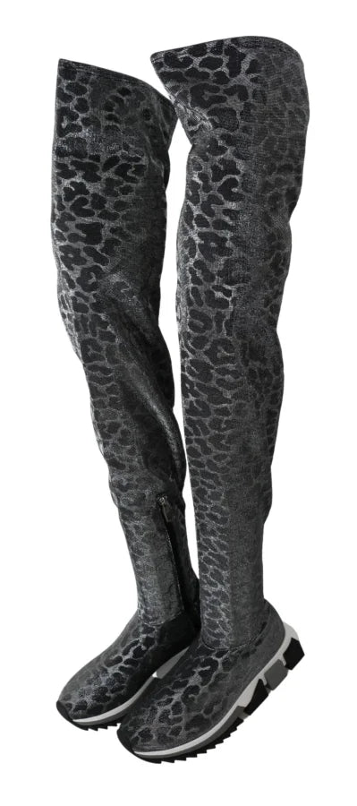 Dolce &amp; Gabbana Gray Leopard High Top Sneakers Booties Shoes