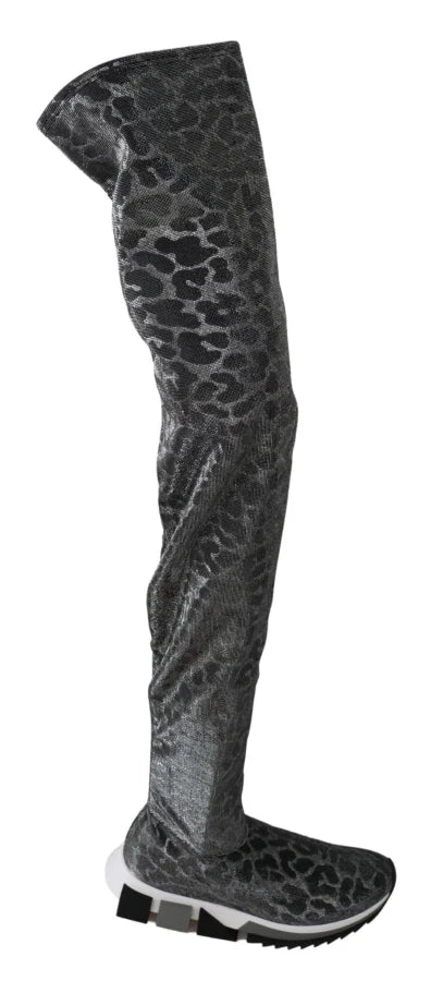 Dolce &amp; Gabbana Gray Leopard High Top Sneakers Booties Shoes